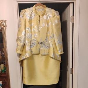 Yellow and Silver Floral Dress Suit